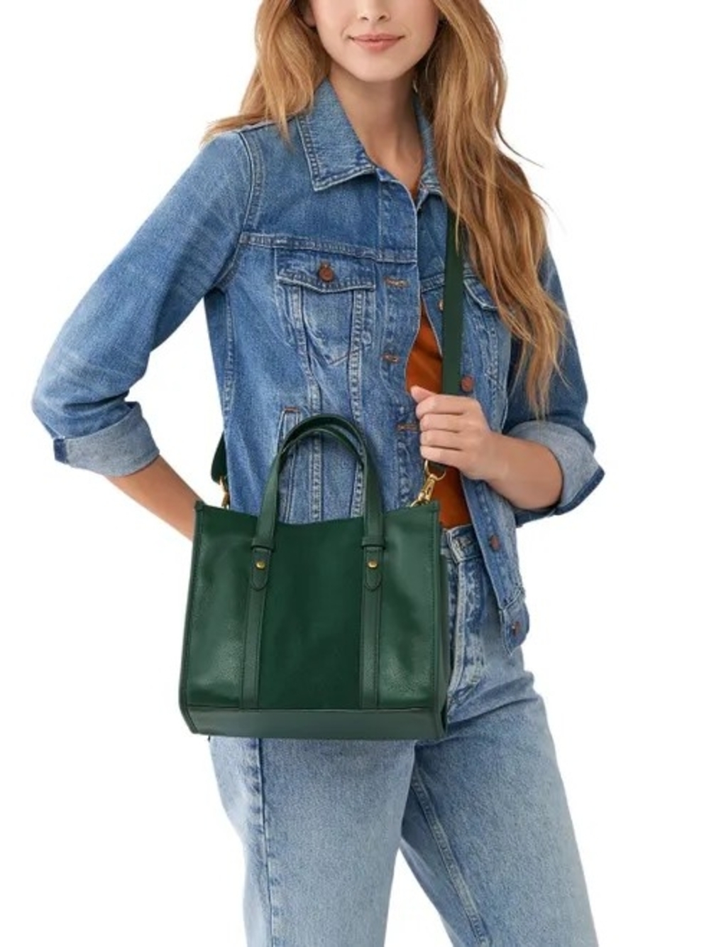 Fossil Dark Green Leather Crossbody Satchel